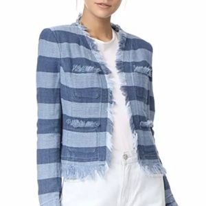 AG Adriano Goldschmied Blue Striped Fringe Capucine Jacket